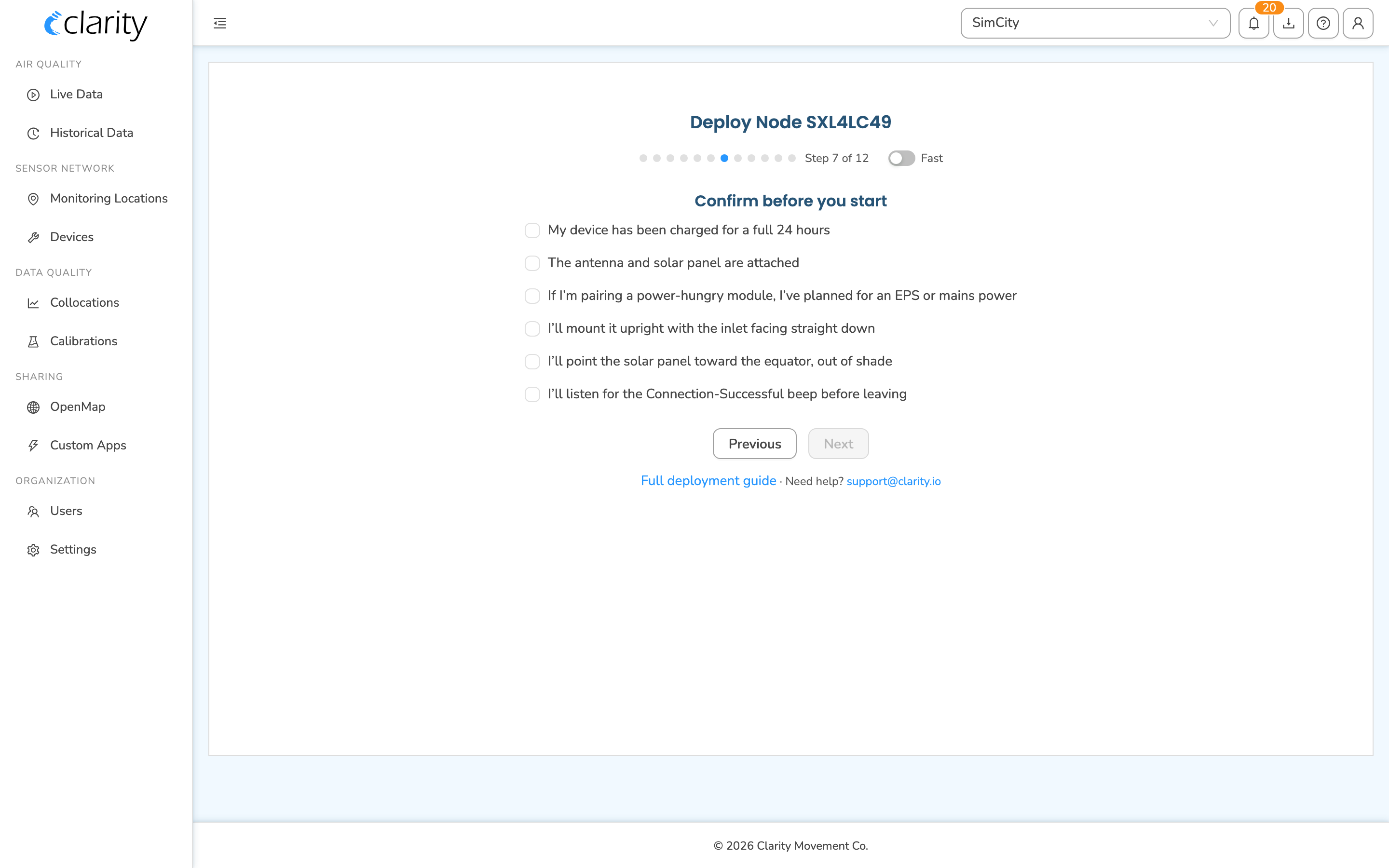Wizard "Confirm before you start" checklist step