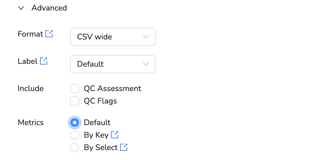 The advanced settings in the report dialog