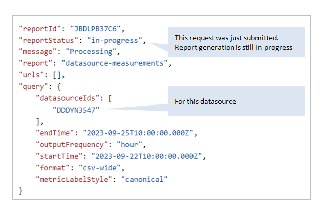 Report request response with Job ID