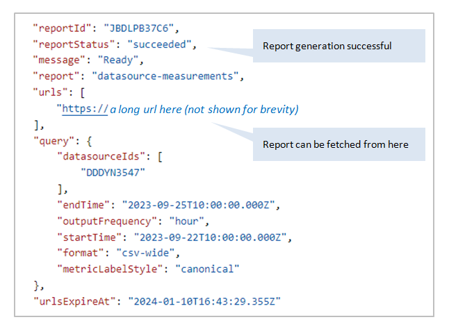 Report poll response with download URL