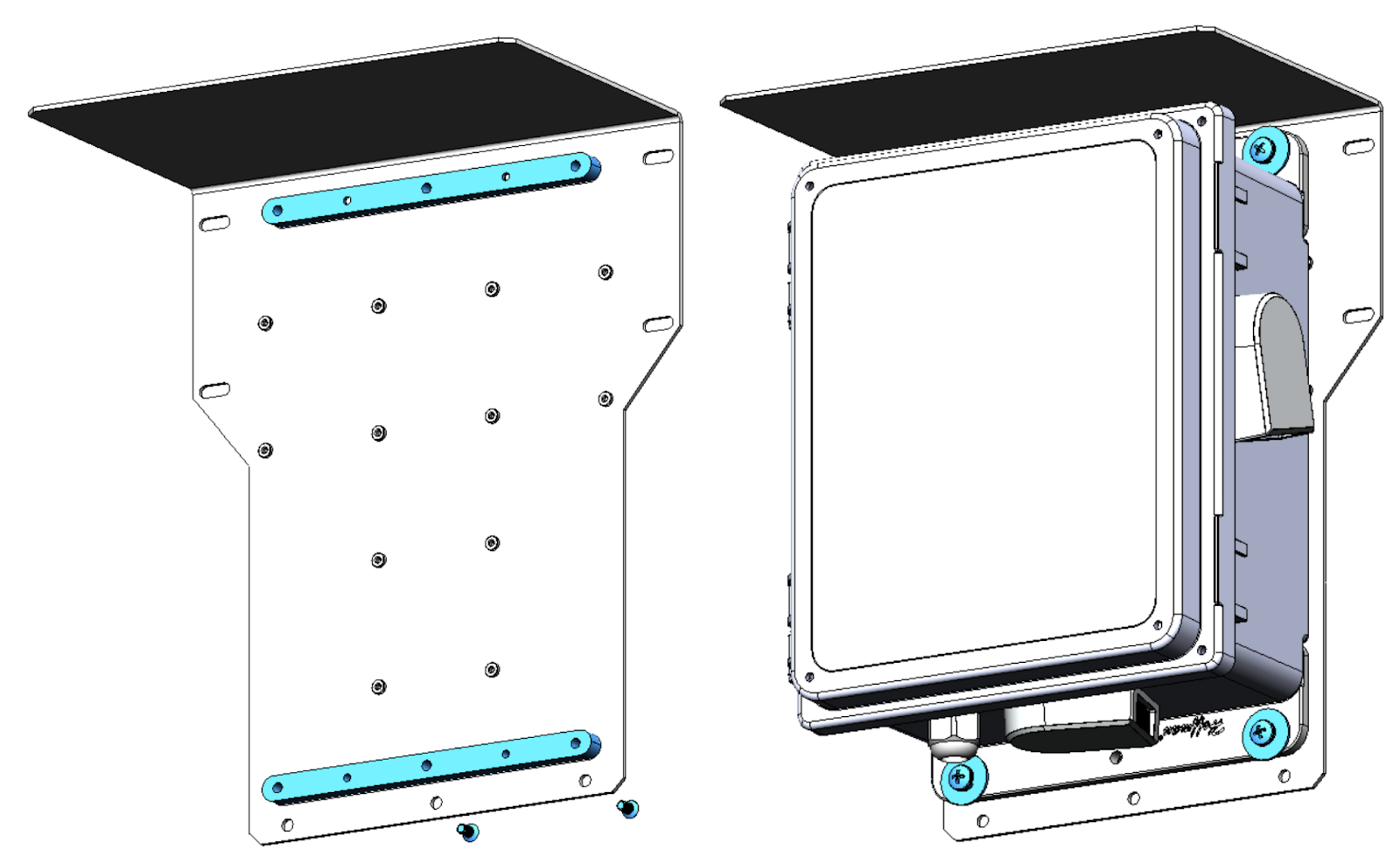 Pole bracket and module assembly (CAD)