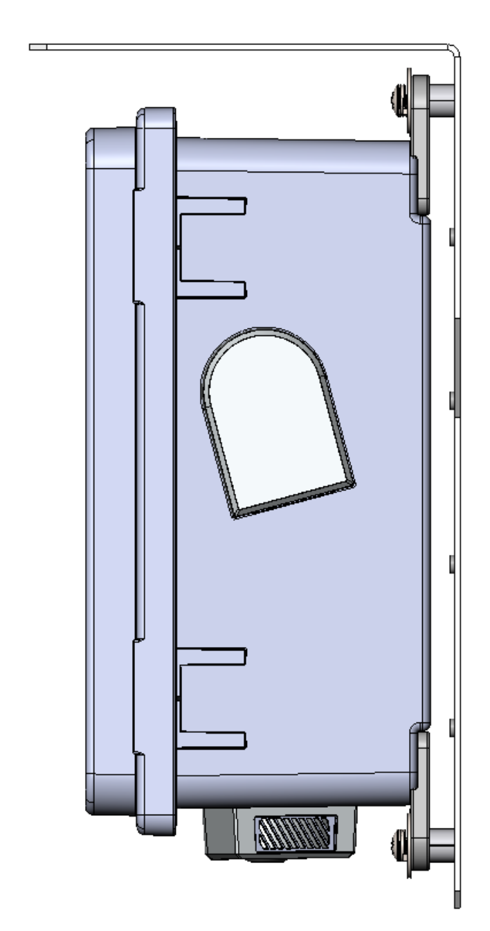 Module side view with sun-shield mounting (CAD)