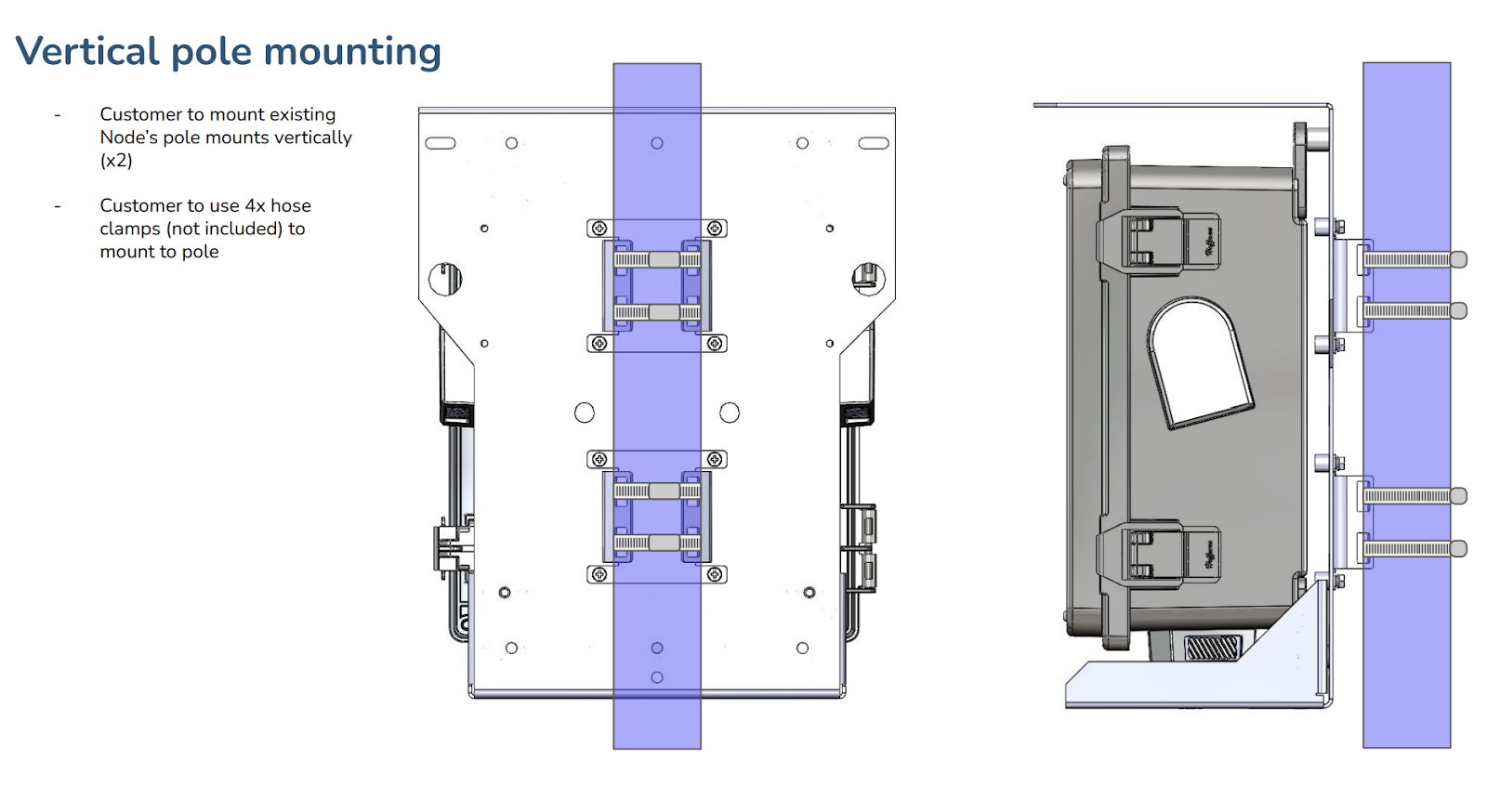 Vertical pole mounting (CAD) with hose-clamp instructions