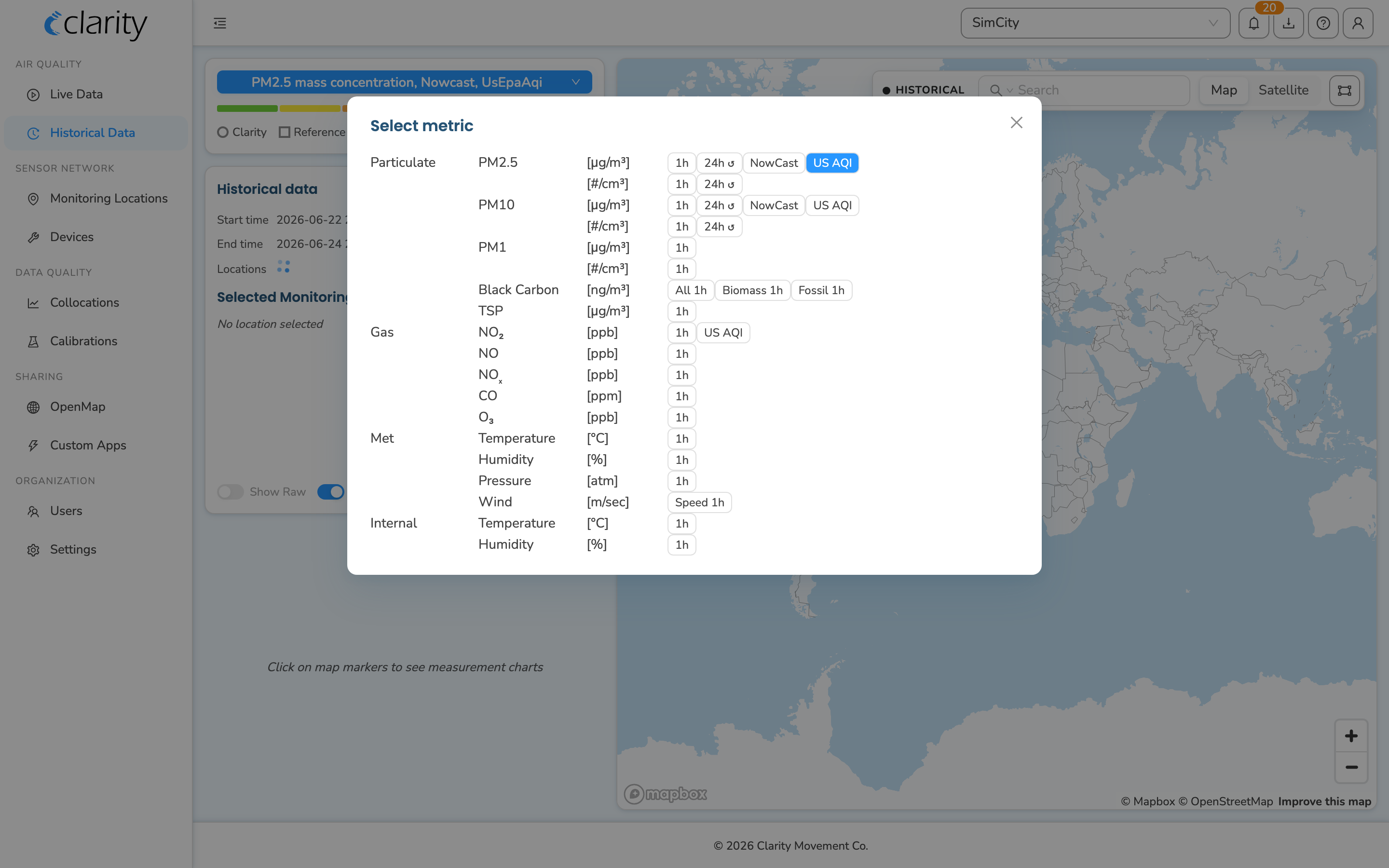 Select metric window with the Wind speed metric available