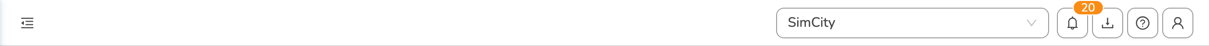 Dashboard topbar with the person/Profile icon as the last icon in the top-right corner, after the alarm bell, downloads, and help icons