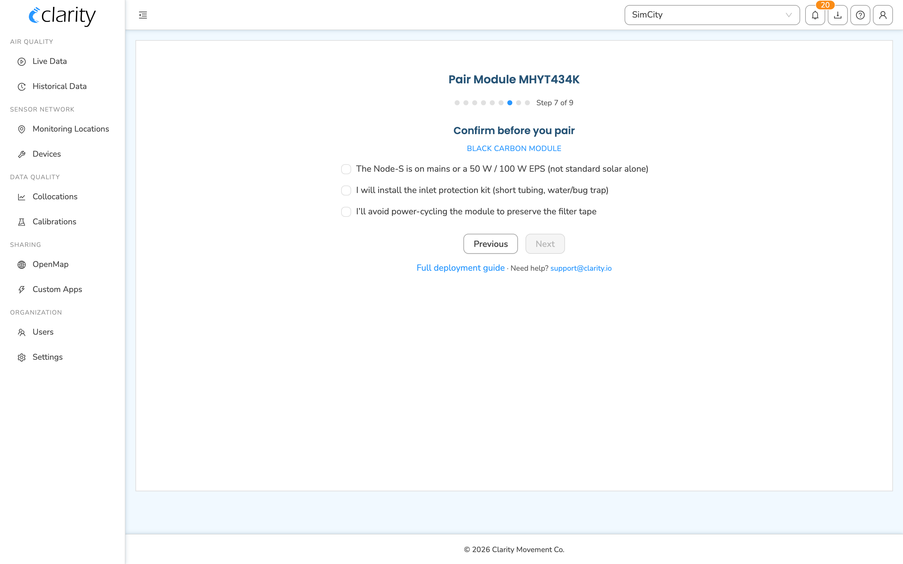Pair Module wizard - the Confirm before you pair Black Carbon checklist with its three items