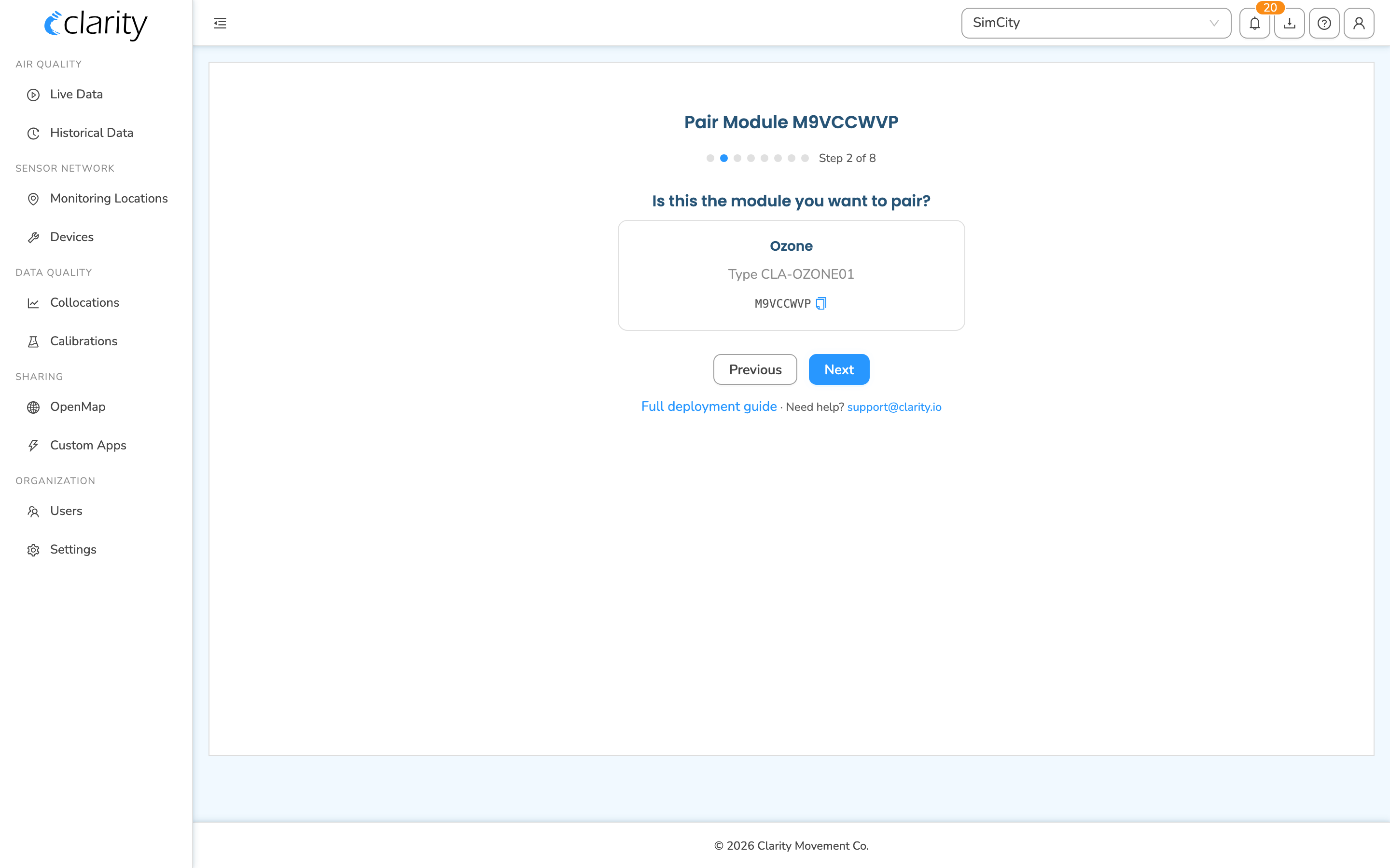 Pair module wizard, confirming the module name, type, and ID