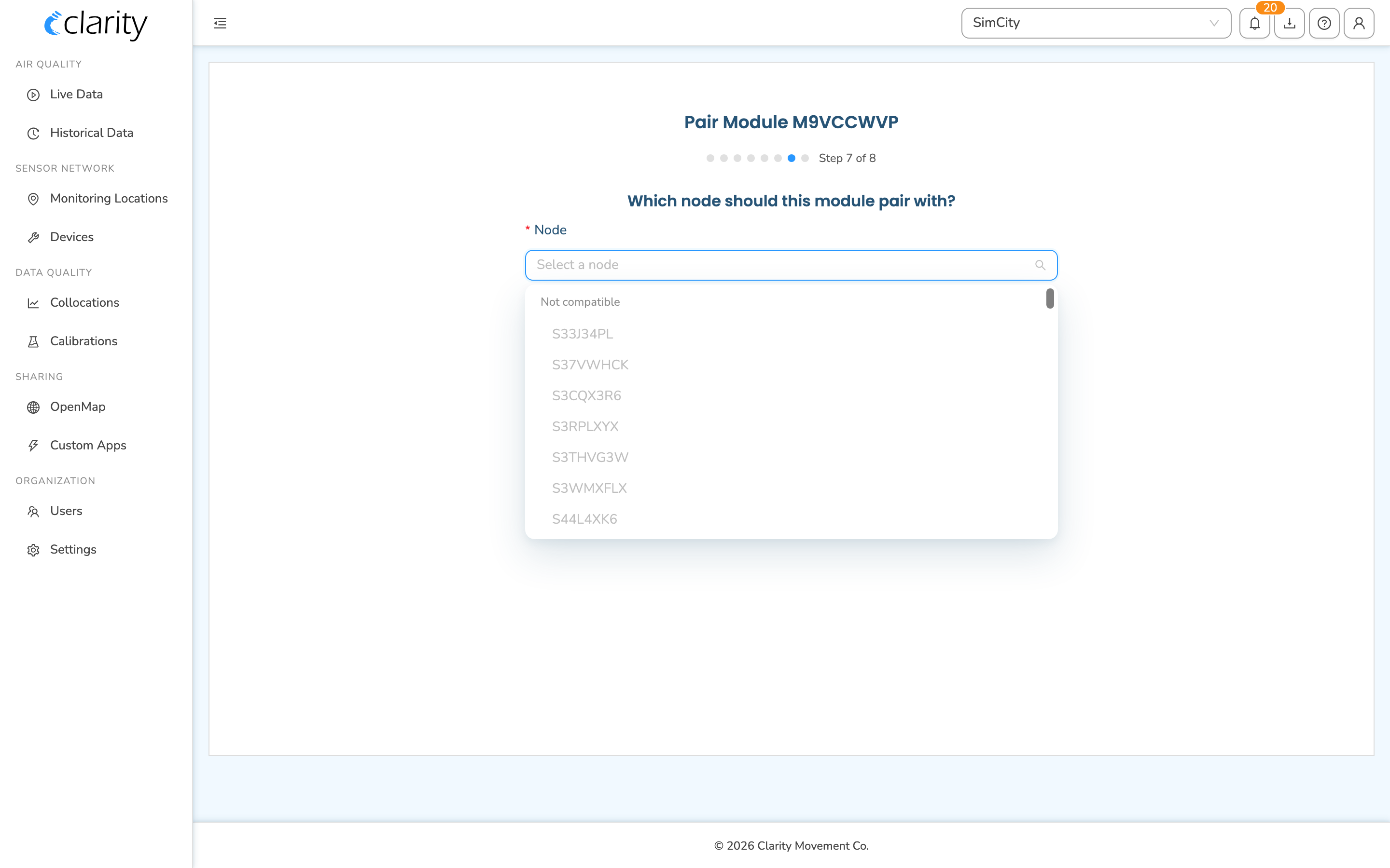 Pair module wizard, choosing the node from the grouped Node dropdown