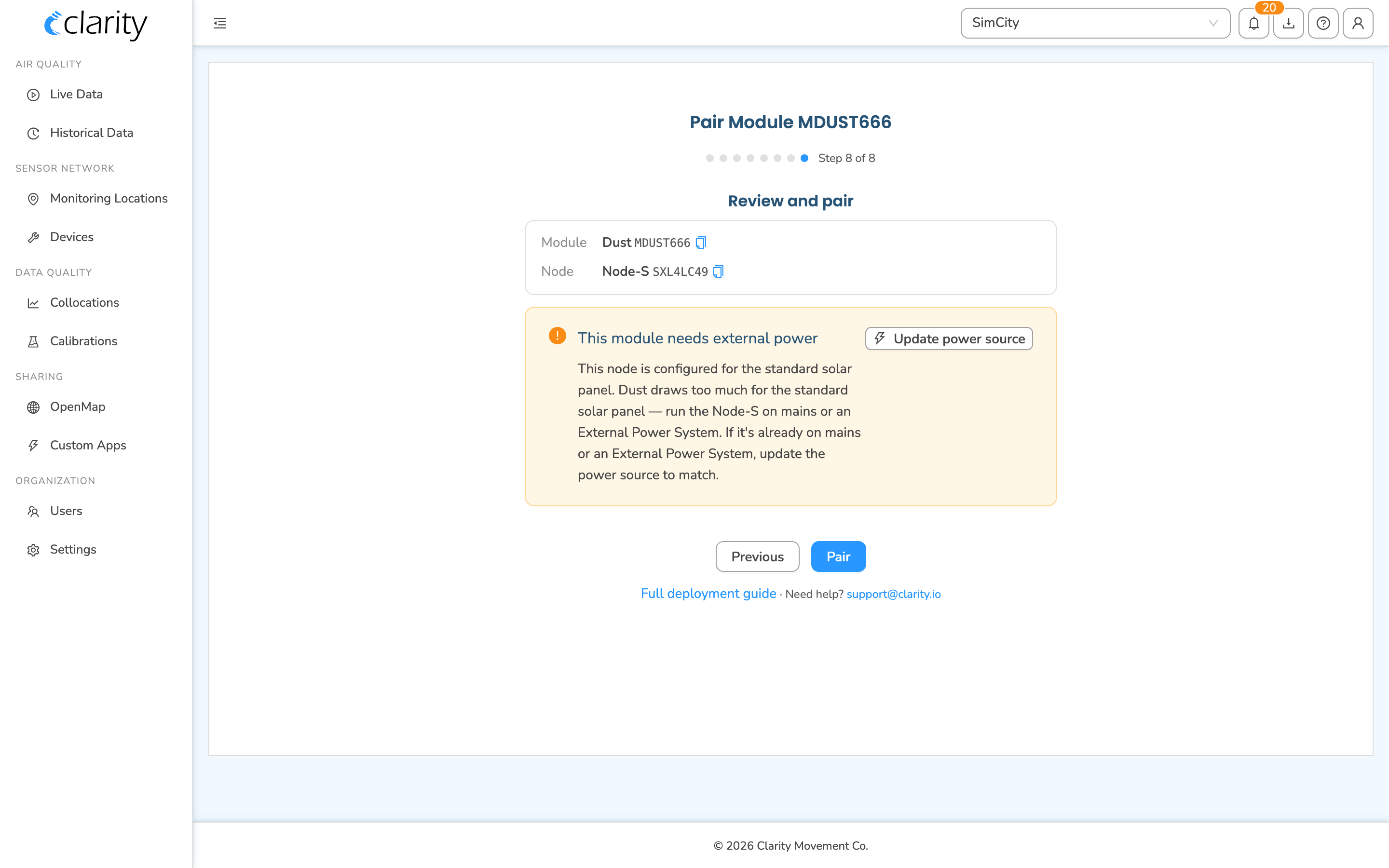 Pair module wizard, the Review and pair summary