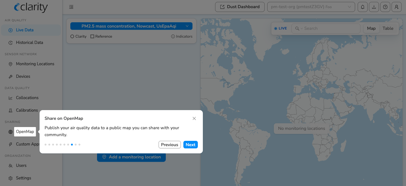 Guided-tour step: share on OpenMap