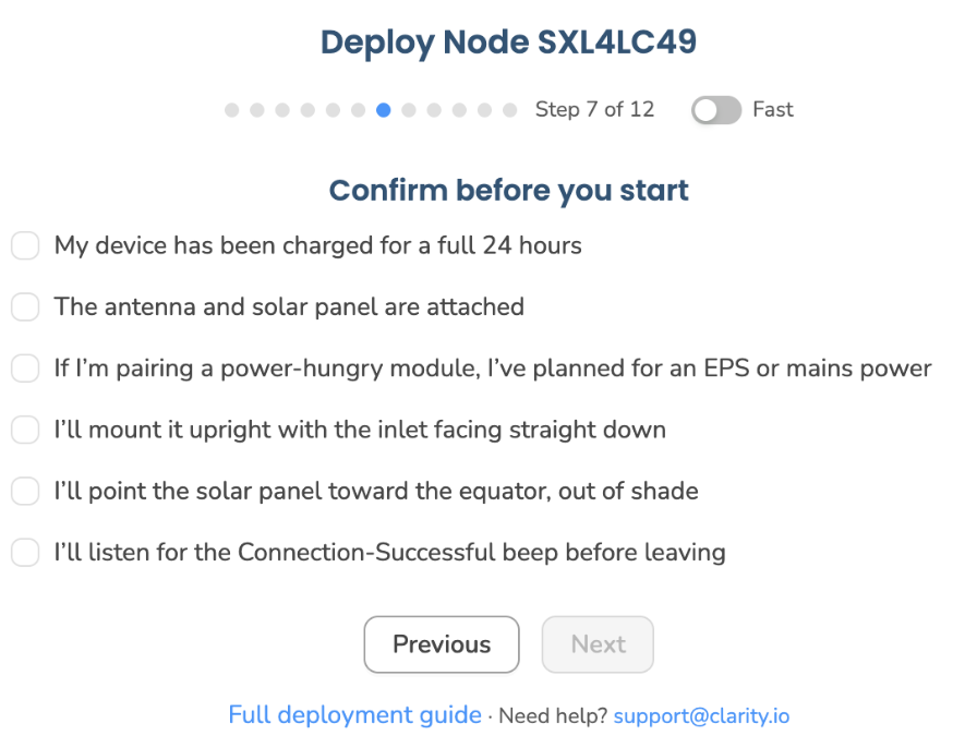 Wizard Confirm before you start checklist with the Fast toggle