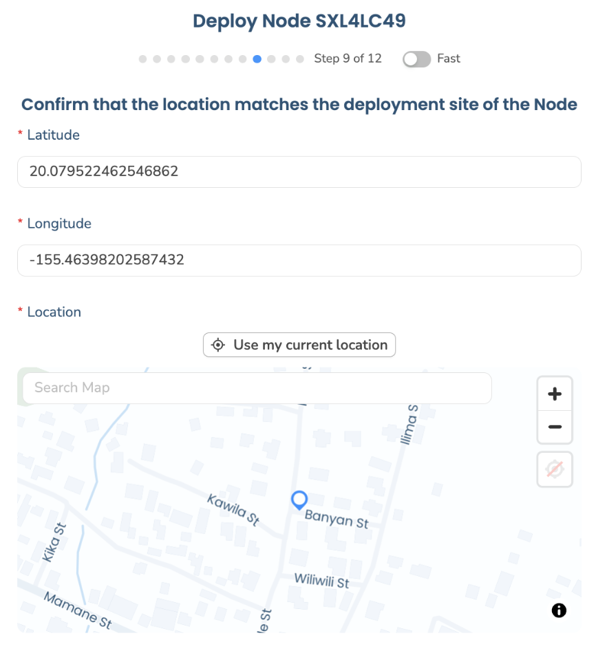 Wizard step 9: confirm the deployment location