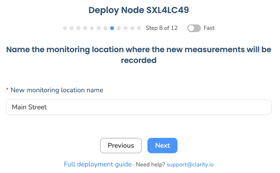 Wizard step 8: name the monitoring location